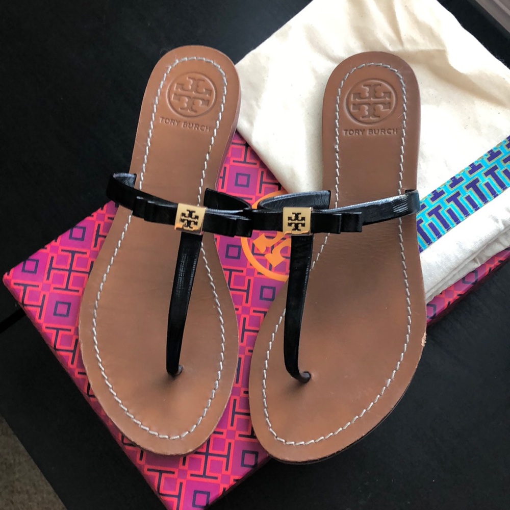 Black Tory Burch Leiganne Bow Sandals Thong